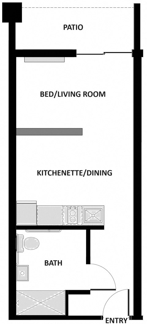 Floor plan for studio, 1 bath, 400 sqft